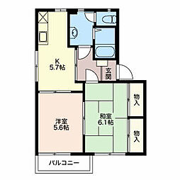 コート岡田屋　Ｄ 2階2Kの間取り