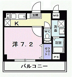 ヴェルメイユ 1Kの間取図画像