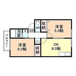 ＳＨＡＭＲＯＣＫ 1階2DKの間取り