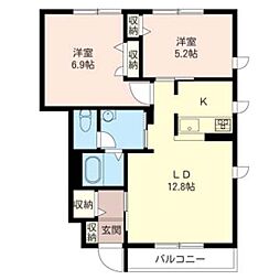 東武小泉線 竜舞駅 徒歩17分の賃貸アパート 1階2LDKの間取り