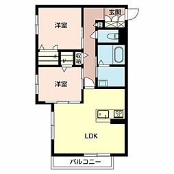 シャーメゾン秋月の杜 2階2LDKの間取り