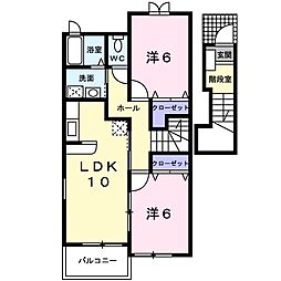 プラシードフィルIV 2階2LDKの間取り