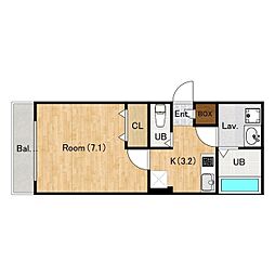 ジーメゾン所沢下安松アリア 2階1Kの間取り