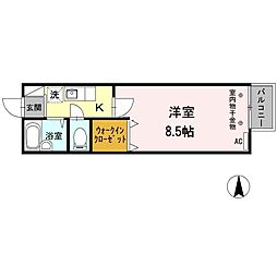 プレジール長尾 1階1Kの間取り