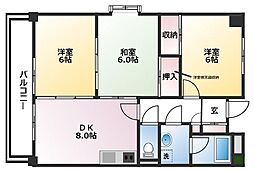 レジデンス扇 2階3DKの間取り