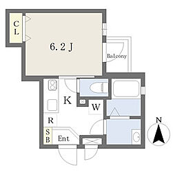 ＡＸＩＡ亀島 2階1Kの間取り