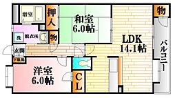 サンフロートIII 2階2LDKの間取り