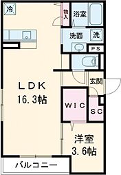 Cherie Maison明野(シェリー メゾン) 2階1LDKの間取り