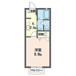 東武小泉線 西小泉駅 徒歩23分の賃貸アパート 2階1Kの間取り