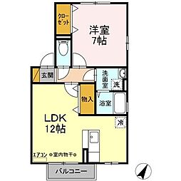 グラシアス　A・B・C 2階1LDKの間取り