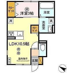 クレスト千波 1階1LDKの間取り