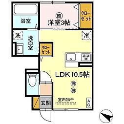 クレスト千波 1階1LDKの間取り