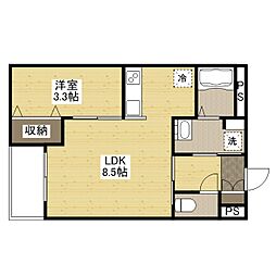 月光福山東弐番館 204 2階1LDKの間取り