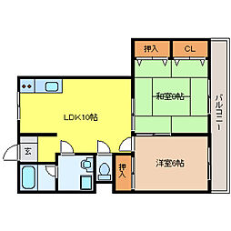 Miマンション 3階2LDKの間取り