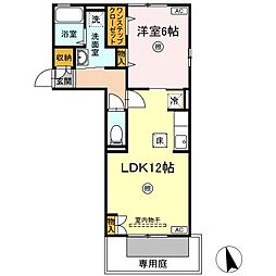 クローバーコートII 1階1LDKの間取り