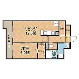 エヴァーグリーン思案橋 11階1LDKの間取り