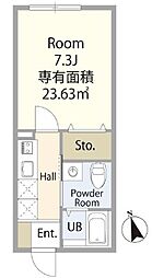 西武新宿線 東村山駅 徒歩14分の賃貸アパート 1階1Kの間取り