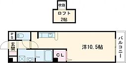 サンアビテ 2階1Kの間取り