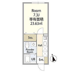 クレスト東村山 3階1Kの間取り