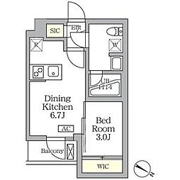 アジールコート三宿テラス 3階1DKの間取り