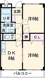 Limpiaハーモニー 1階2DKの間取り