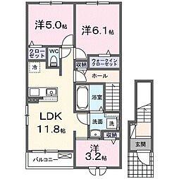 ヴァンクールＢ 2階3LDKの間取り