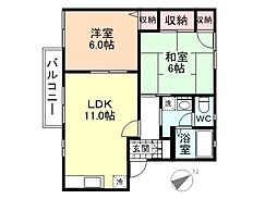 カメリアハイム A102 1階2LDKの間取り