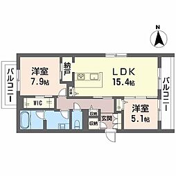 ベレオニシムラII 3階2LDKの間取り