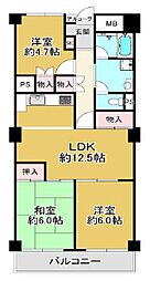 熊内スカイハイツ 1階3LDKの間取り