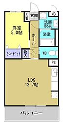 エンジェル 2階1LDKの間取り