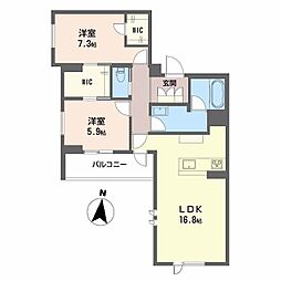 Ａｌｆｌａｔ梅田町 2階2LDKの間取り