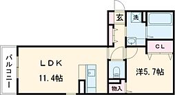 フェリオ・ウーノ 1LDKの間取図画像