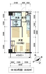 しゃとれ向山 1階1Kの間取り