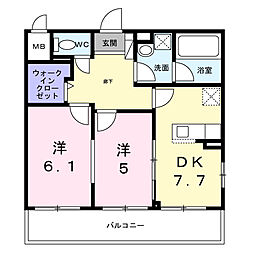 ベルカーサ 2階2DKの間取り