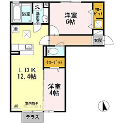 ディールーム後藤寺　A棟 1階2LDKの間取り