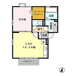 セジュールＨＡＮＡ 2階1LDKの間取り