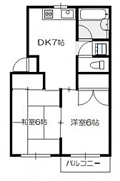 金谷コーポラス 3階2DKの間取り