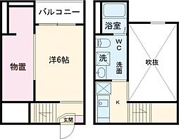 ビッグアンブレラ 1階ワンルームの間取り