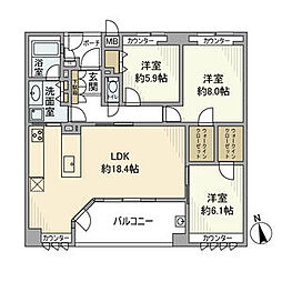 プライマージュ加賀 9階3LDKの間取り