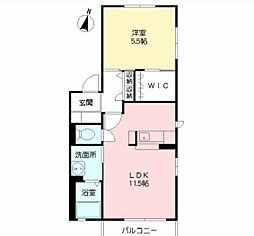 パレス・グローリーＫ＆Ｋ 2階1LDKの間取り