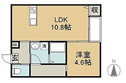 （仮称）大工町アパート　Ａ棟 2階1LDKの間取り