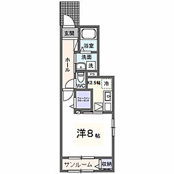 ラ・ルーナ 1階1Kの間取り