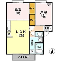 ビラ芳翠　A棟 2階2LDKの間取り