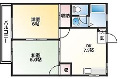 アドリアパラセ 3階2DKの間取り
