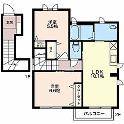 ディアス　シャイロ B 2階2LDKの間取り
