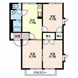 フレグランスこばやし　Ｂ 1階3DKの間取り