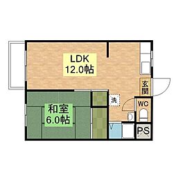 中村アパート 2階1LDKの間取り