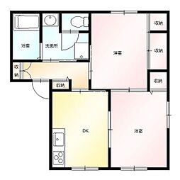 東武伊勢崎線 木崎駅 徒歩16分の賃貸アパート 1階2DKの間取り