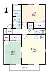 グランドール開成C 2階2LDKの間取り
