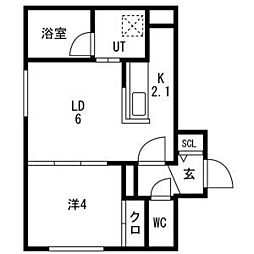 Campanella平岸(カンパネラ平岸)　仮)平岸4-9MS 1階1LDKの間取り